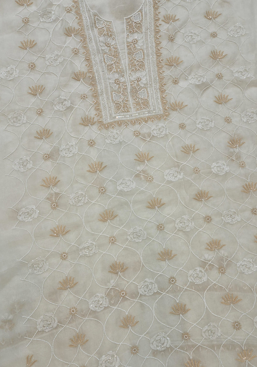 Pure Organza unstitched Pearl Work Kurta Dupatta Set
