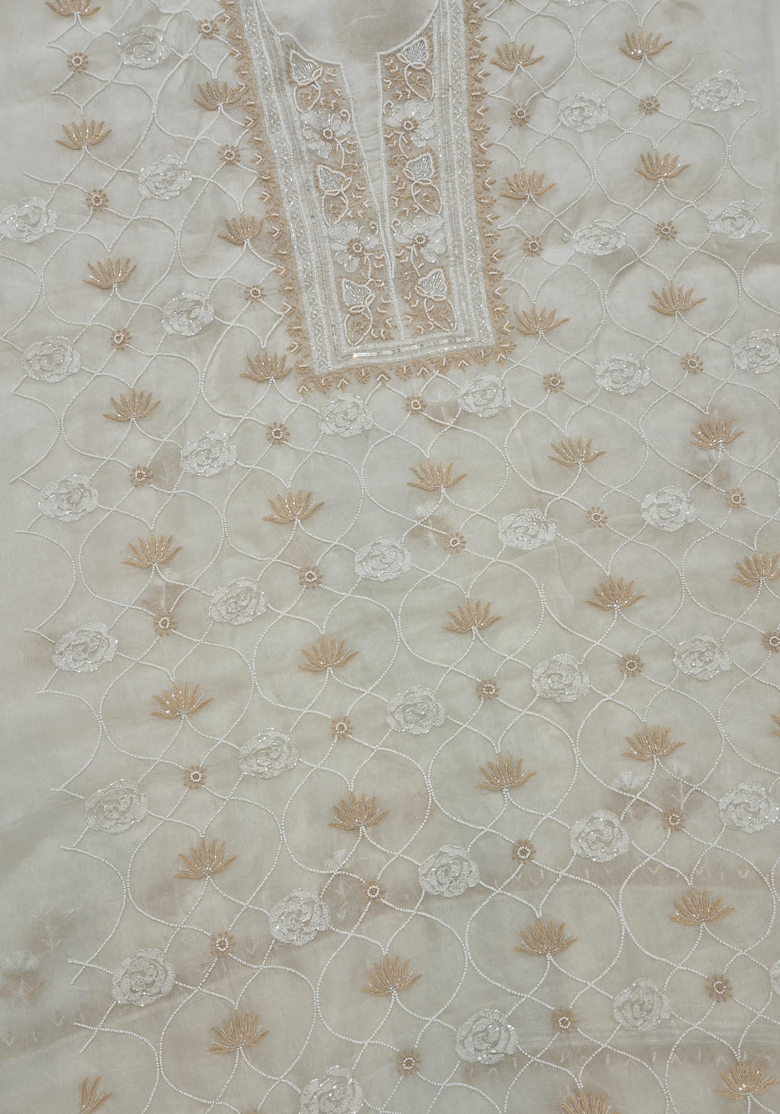Pure Organza unstitched Pearl Work Kurta Dupatta Set