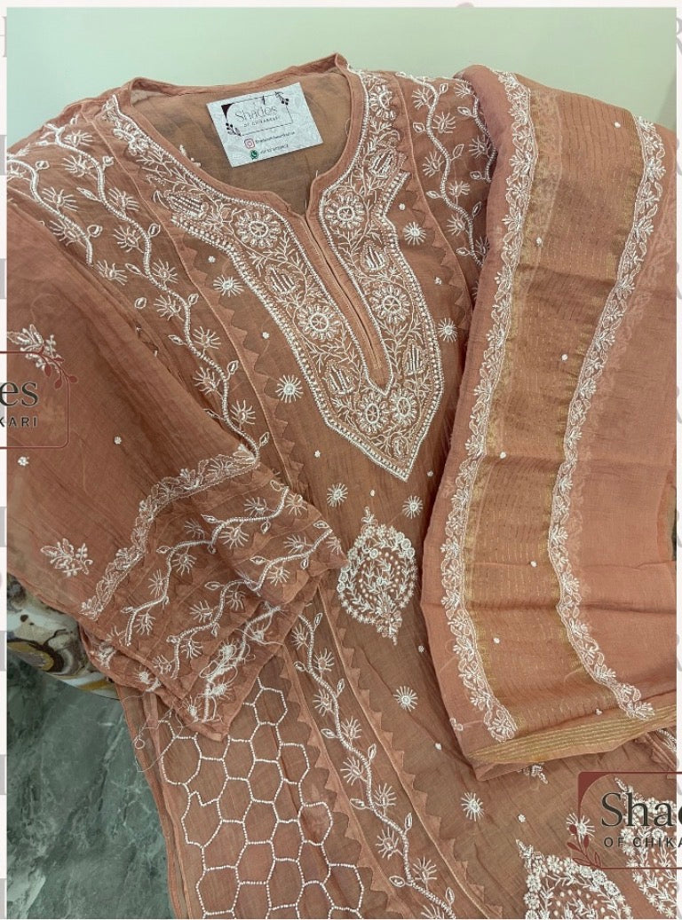 Semi- stitched mul chanderi Kurta Dupatta set