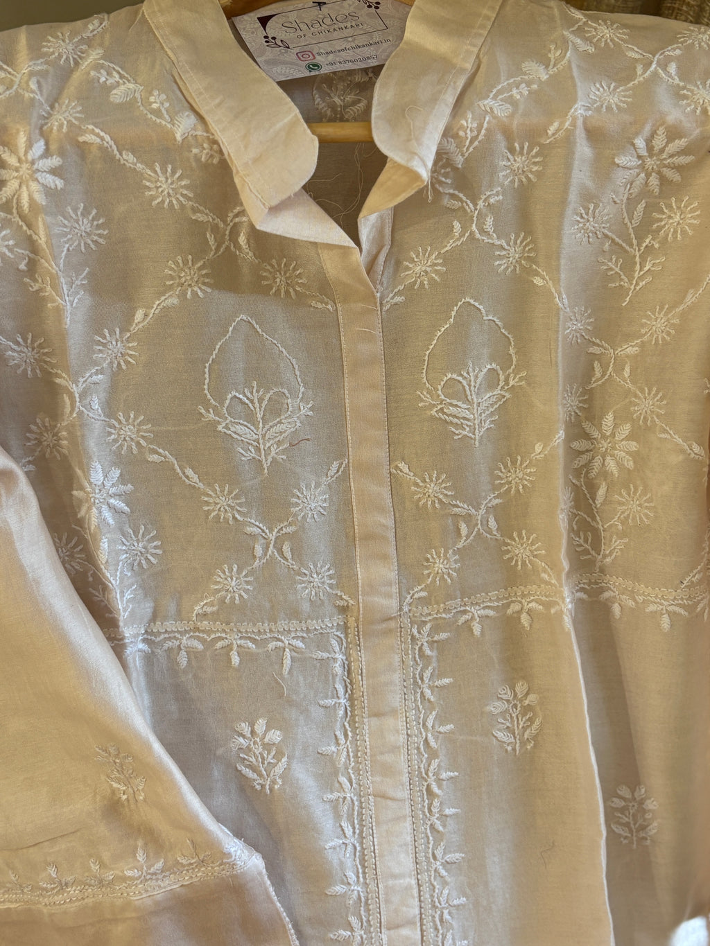 Beige Mul Chanderi Semi-Stitched Top & Pant Co-ord Set
