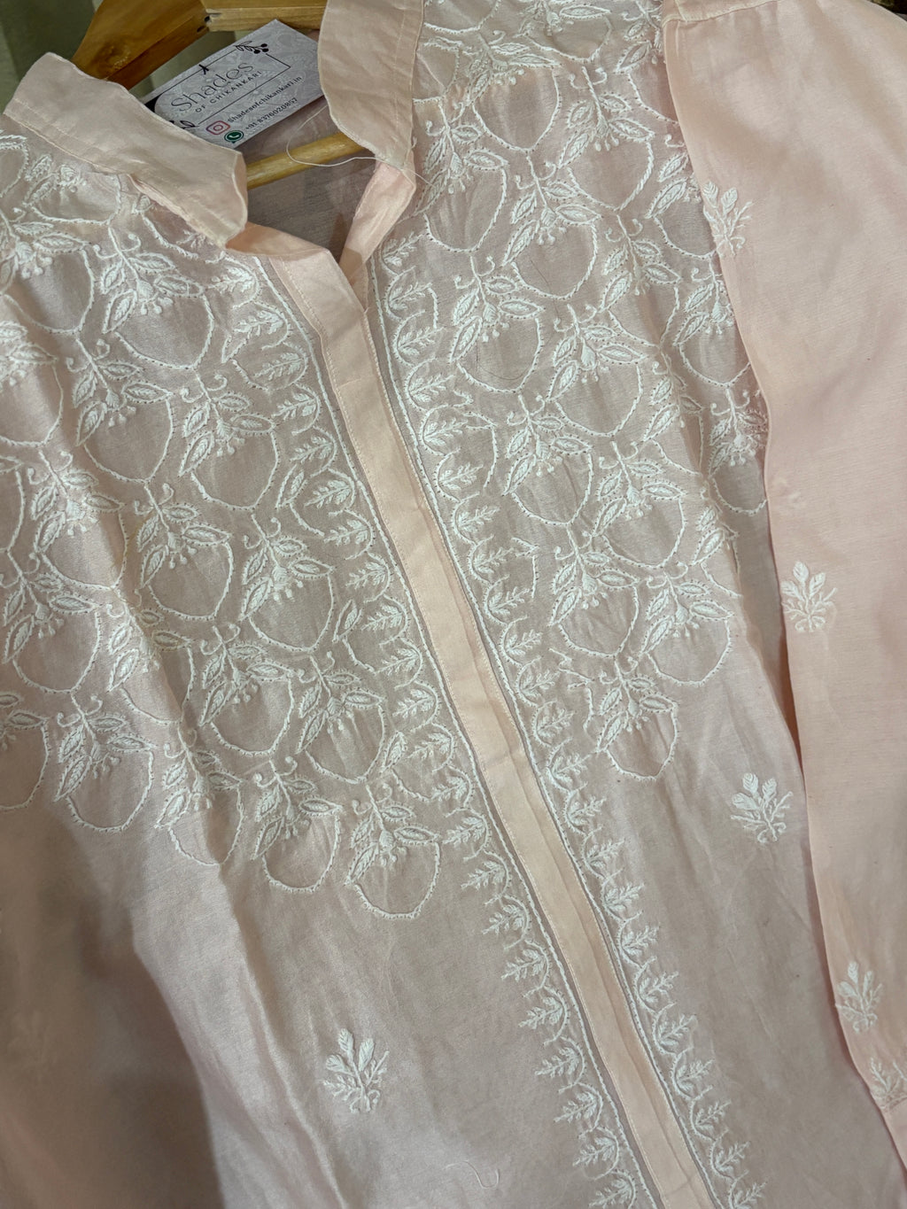 Peach Mul Chanderi Semi-Stitched Top & Pant Co-ord Set
