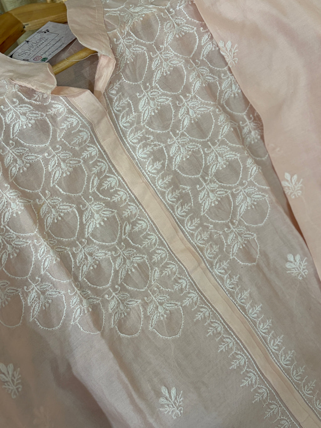 Peach Mul Chanderi Semi-Stitched Top & Pant Co-ord Set