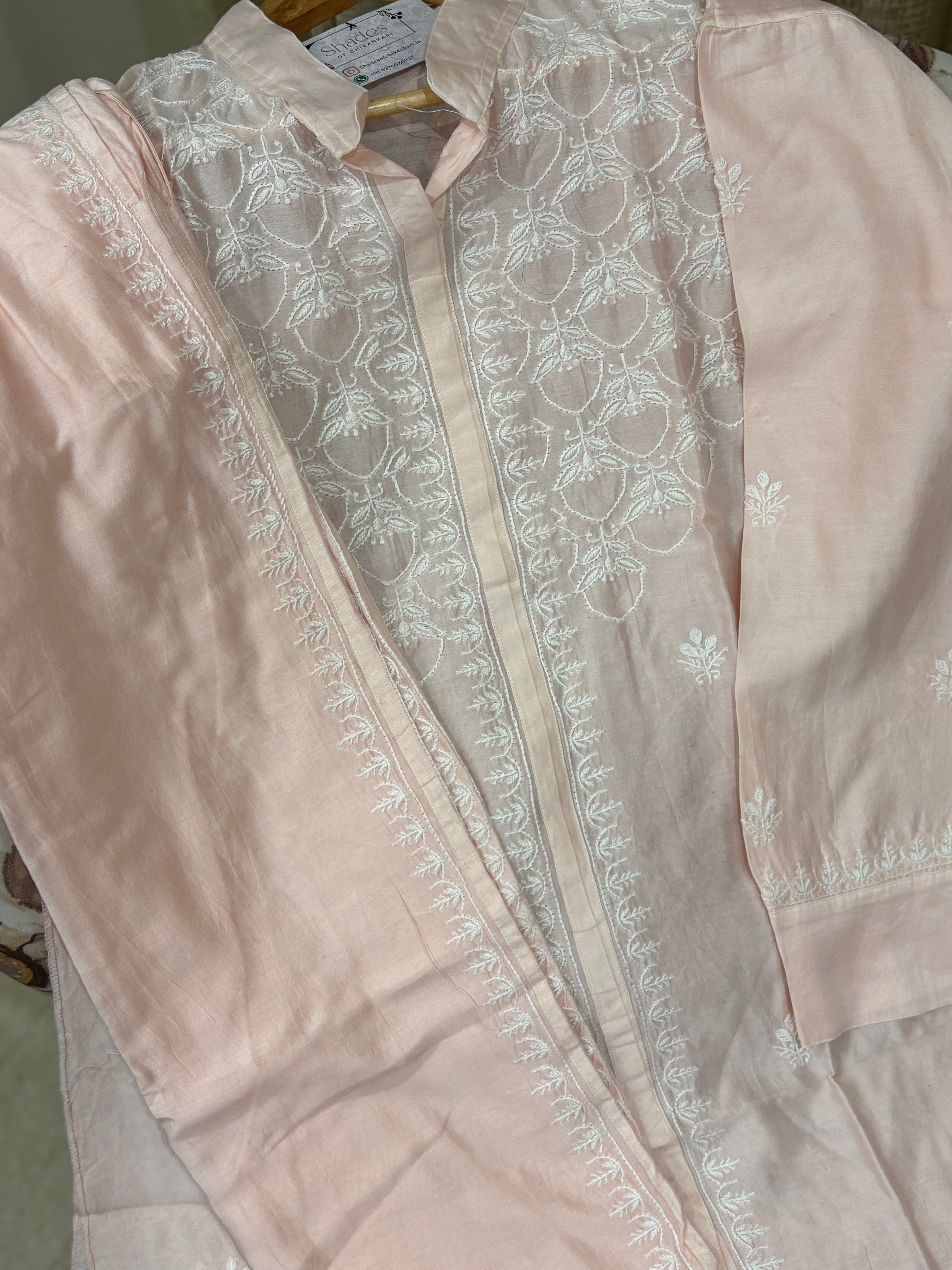 Peach Mul Chanderi Semi-Stitched Top & Pant Co-ord Set