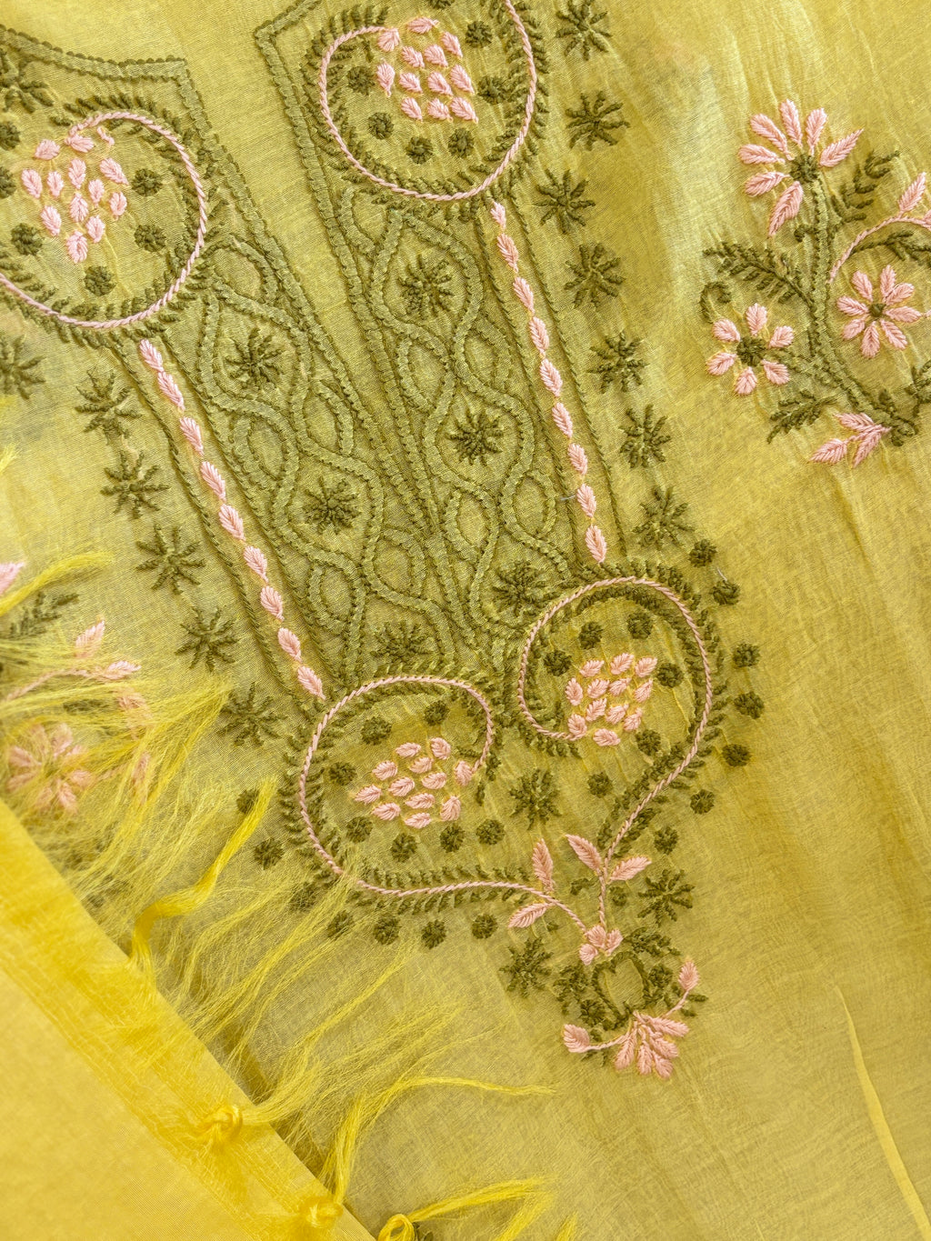 Mul Chanderi kurta dupatta set adorned with delicate hand Chikankari