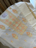 Mul Chanderi Unstitched Kurta Dupatta Set with Dual-Tone Chikankari Work