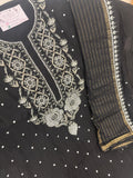 Black Mul Chanderi Unstitched Pearl Kurta Dupatta Set