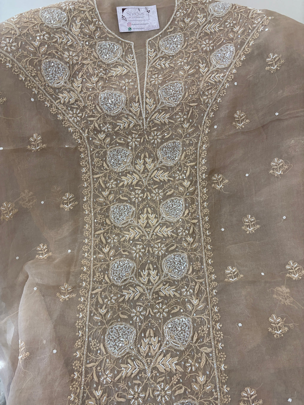 Pure Organza Unstitched Kurta Dupatta Set with Pearl Handwork