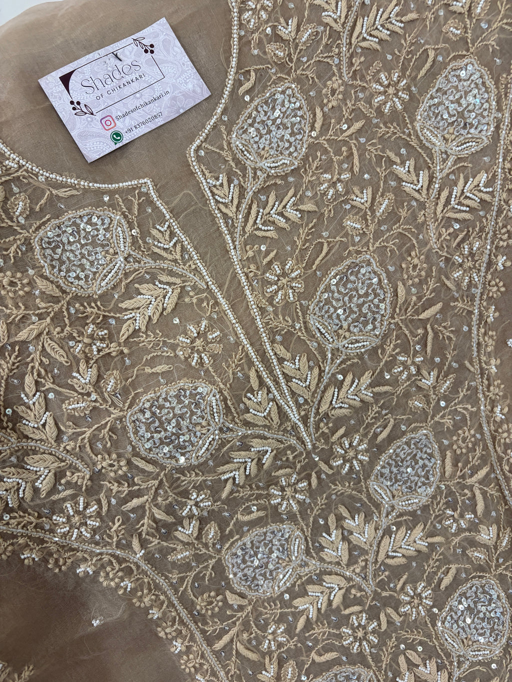 Pure Organza Unstitched Kurta Dupatta Set with Pearl Handwork